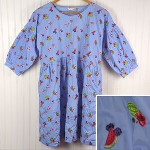 Gorman Womens Puff Sleeve Dress Size 18 Organic Cotton Novelty Fruit Embroidered